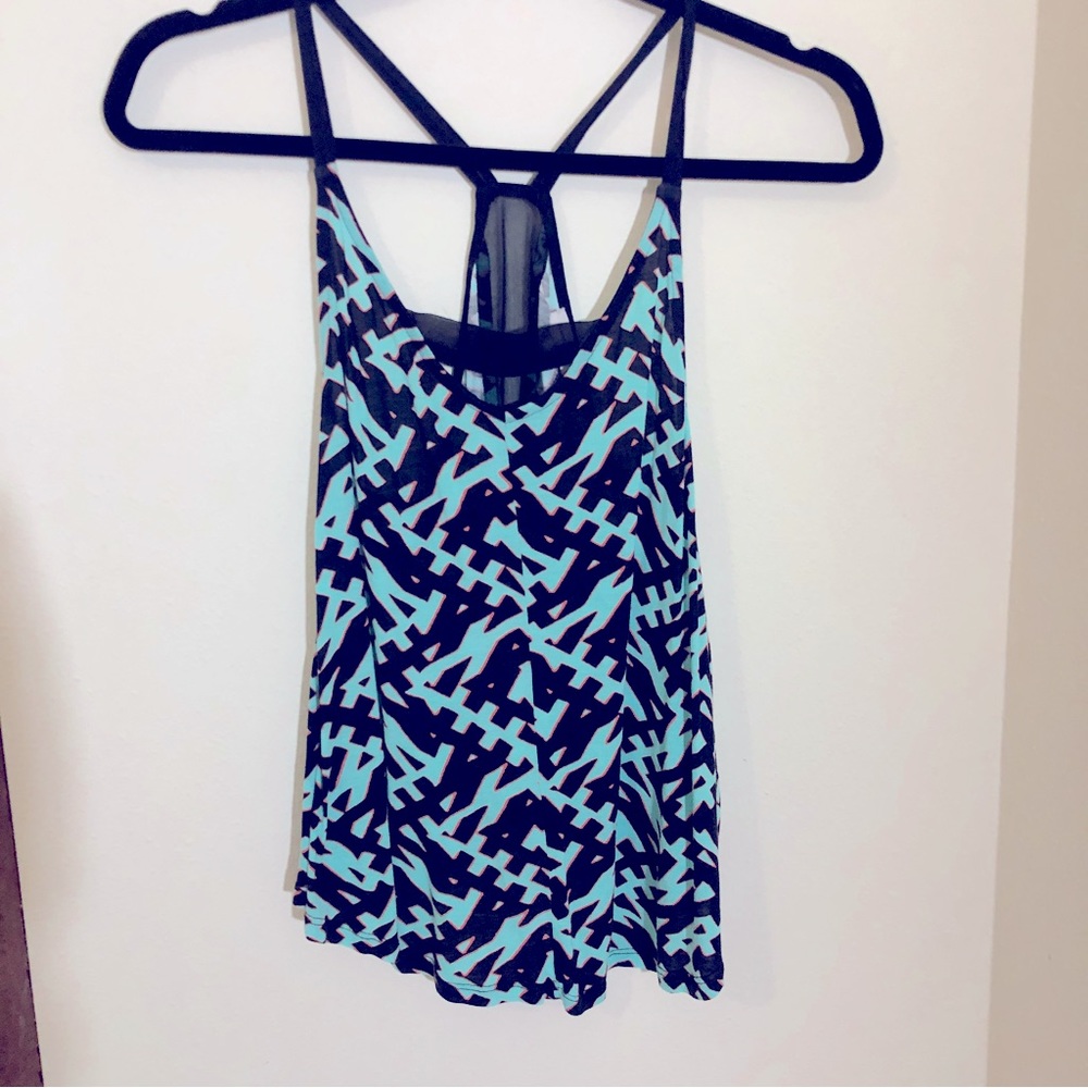 Cropped flowy tank top with mesh insets